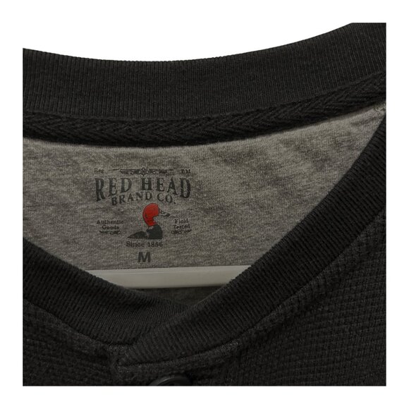 Red Head Henley Shirt Thermal Waffle Long Sleeve Pullover Men Medium Black - Picture 4 of 6